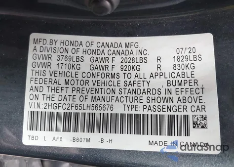 2020 Honda Civic Lx z USA, uszkodzony, nr VIN 2HGFC2F65LH565676